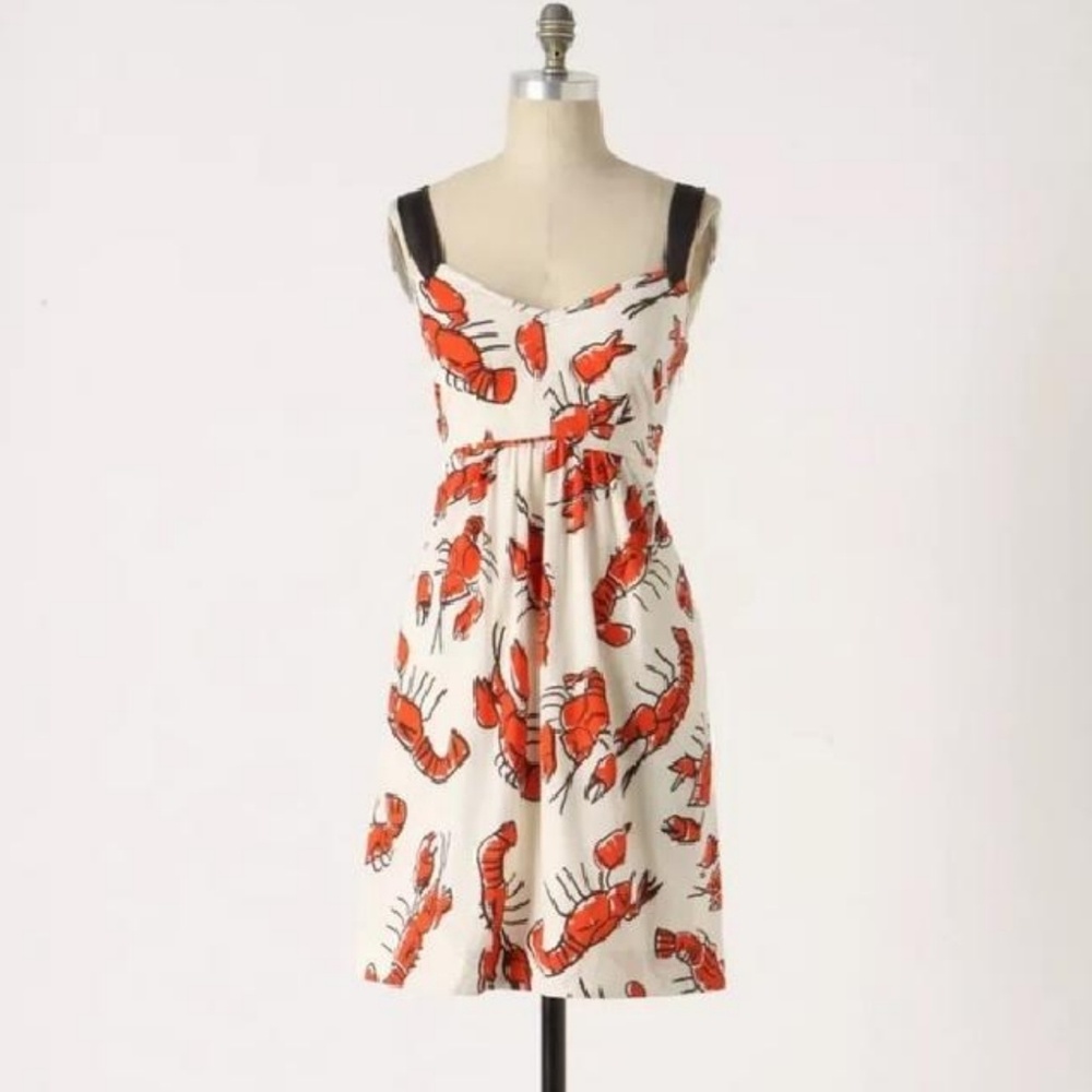 Anthropologie Lobster Print Dress - Red and White
